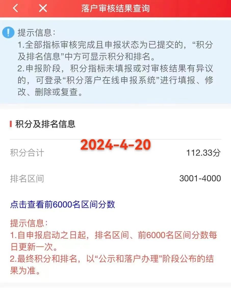 2024年4月20日北京市落户积分前6000名区间分数公布